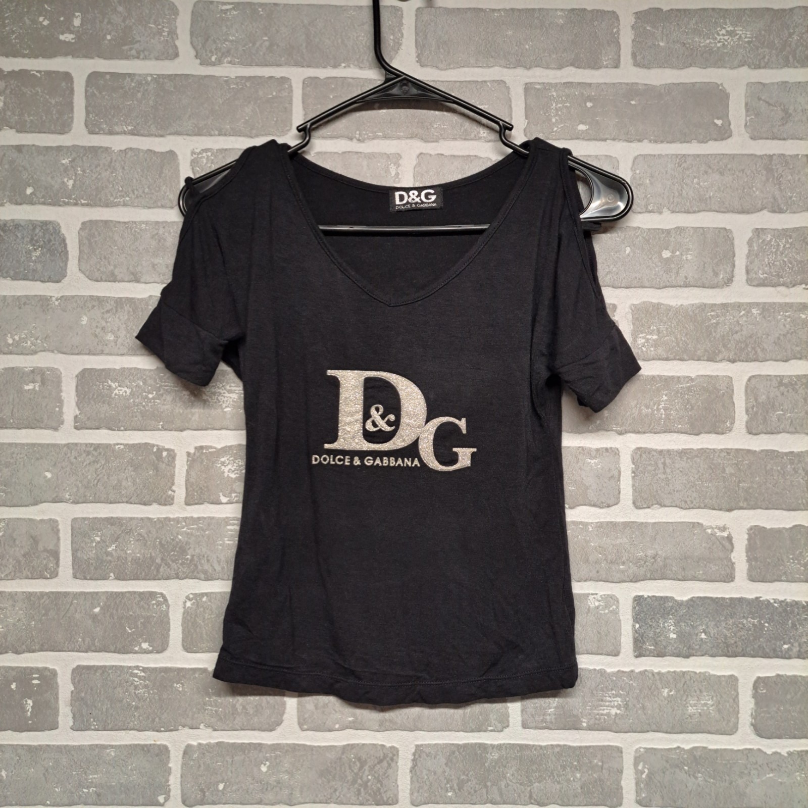 Dolce Gabbana Womens Sparkling Logo Black Blouse Size Xs